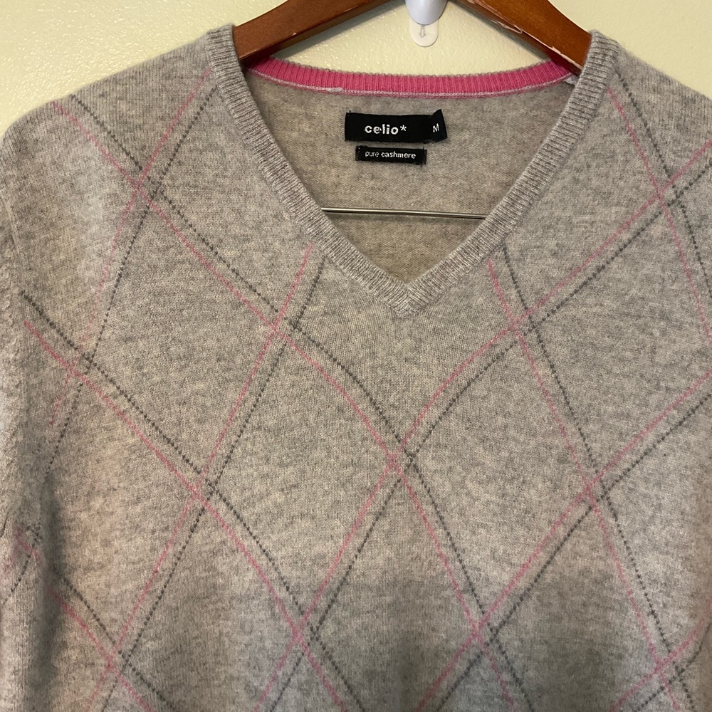 Celio Women’s Medium  Cashmere V neck Sweater Gray Academia